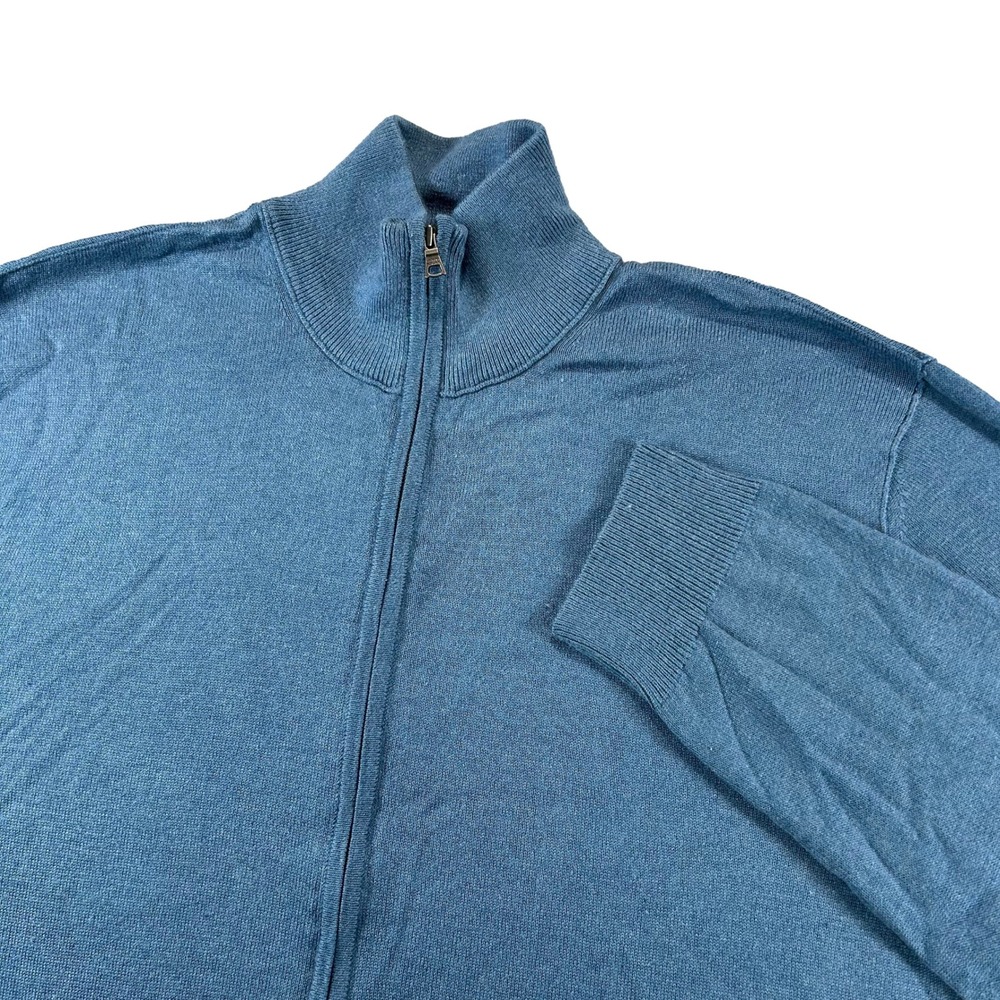 Banana Republic Cardigan Sweater Mens XL Blue Silk Cashmere Full Zip Mock Neck